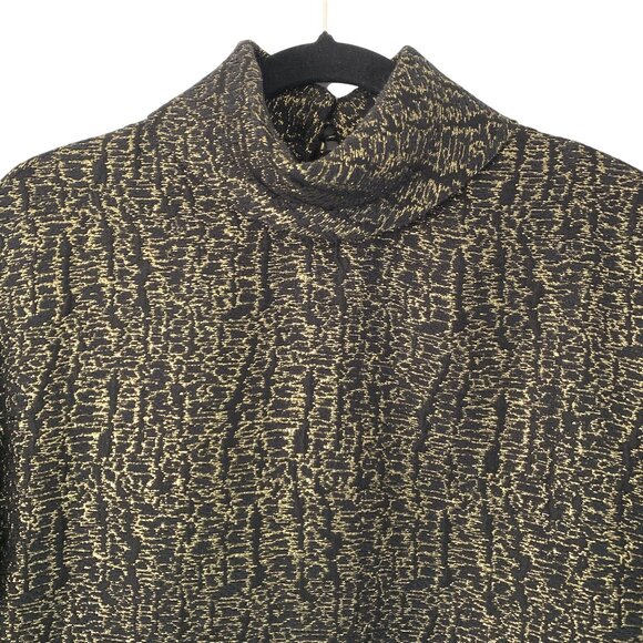 Mart Size 0 Metallic Gold Black Structured Mini Dress Lambskin Leather Trim Silk - Picture 8 of 13